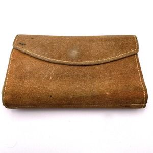 Vintage Leather Suede Wallet Tan Made In Hong Kong Checkbook Credit Card Slots